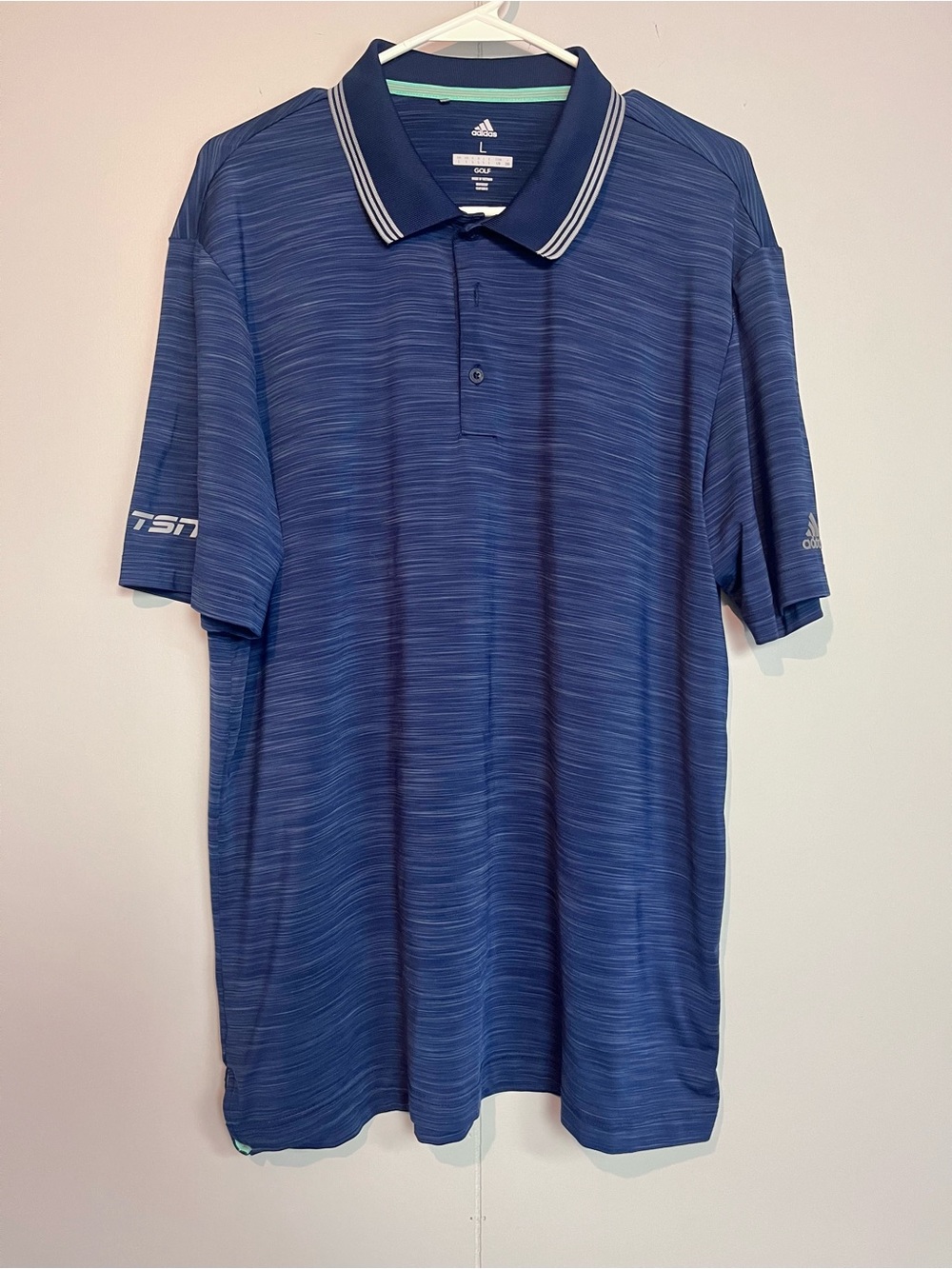 adidas Golf Polo Shirt Men’s L Navy Blue TSN Performance Striped
